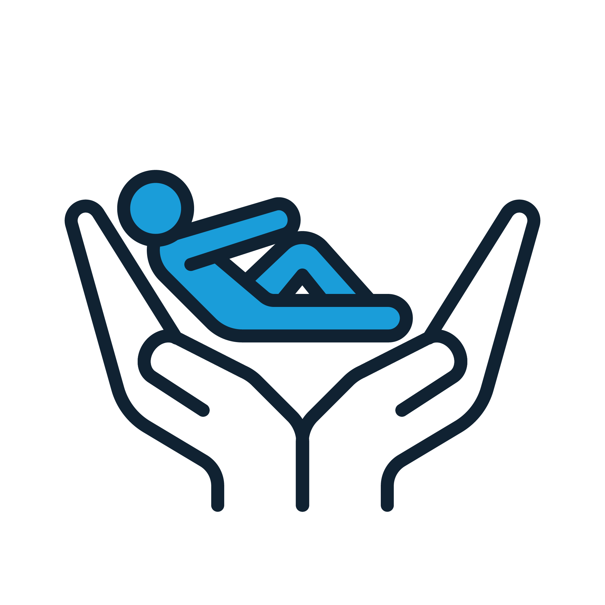 Icoon van comfort, een kernwaarde van Air Ease, die het belang van eenvoudige ontspanning met luxe materialen en de steun van onze producten benadrukt.